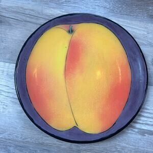 Rainbow Gate Signed Apricot Fruit Plate Hand Painted Ceramic 10.5” Vintage